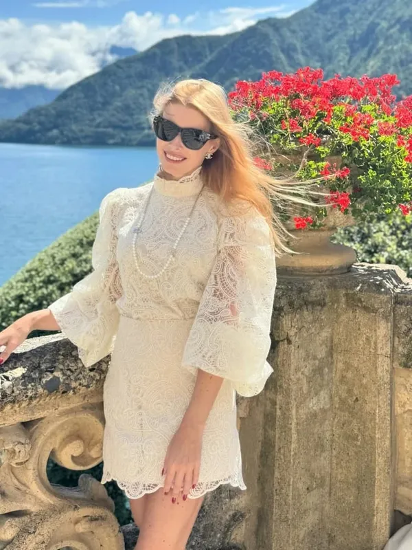 Lady Trendy Hollow Out Lace Mini Dress Elegant 2025 New Long Sleeve Designs Chic High Neck Short Vestidos Autumn Club Night Gown