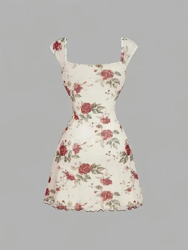 Dresses for Women Summer New Sleeveless Square Collar Women Dress Print Lace-up Short Dress Women Vestidos De Verano Mujer
