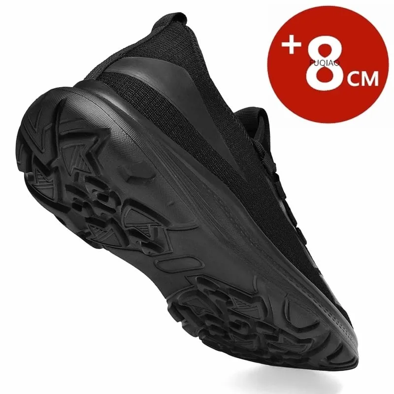 Men All Black Breathable Mesh Elevator Shoes 8Cm Invisible Height Increase Non Slip Casual Sports Daily Walking Workout Sneakers