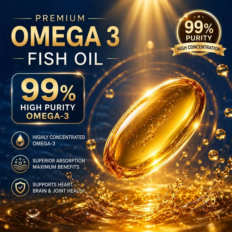 Omega-3 Fish Oil Capsules with EPA & DHA Supports Energy Skin Care Heart Joints Brain Nervous System Health & Antioxidant