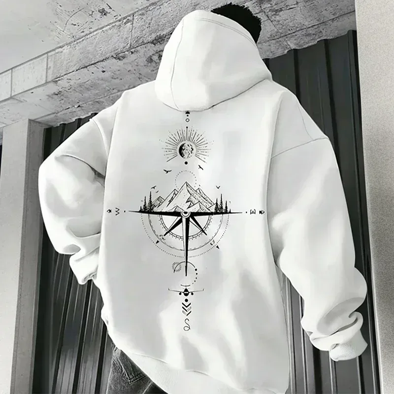 Men's Hoodies Long-sleeved Hooded Sweatshirts Compass Street Fashion Hoodie Harajuku Fashion Streetwear Classic Men Clothing