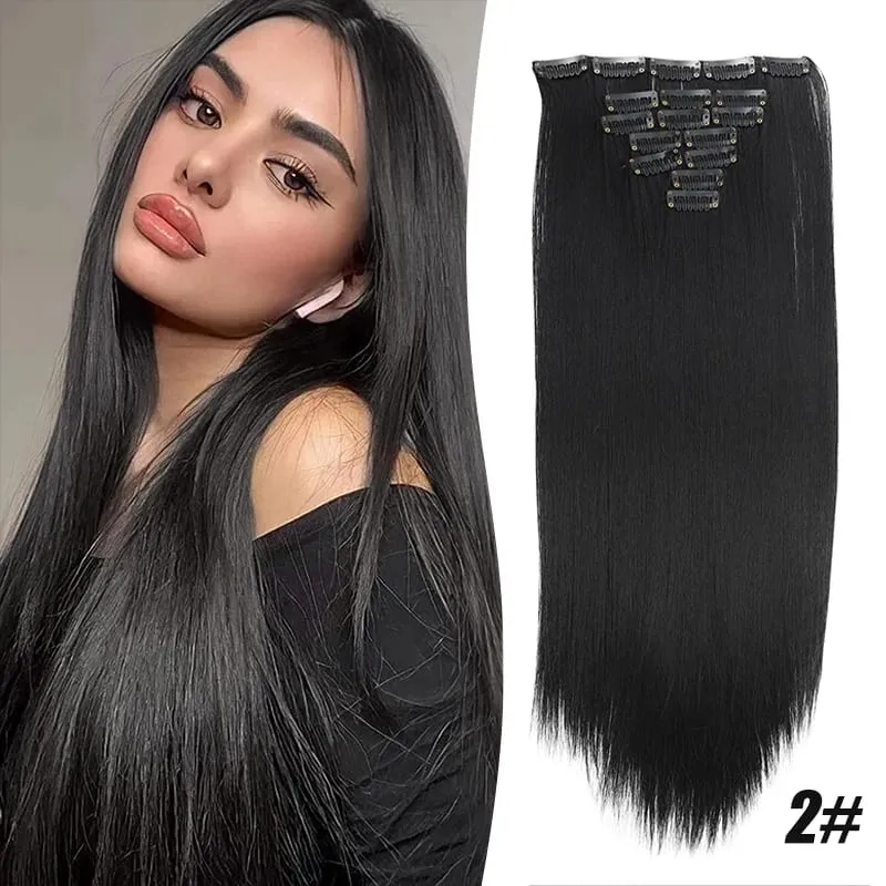 Synthetic 7-piece set with 16 card synthetic straight hair extensions suitable for women's daily party use