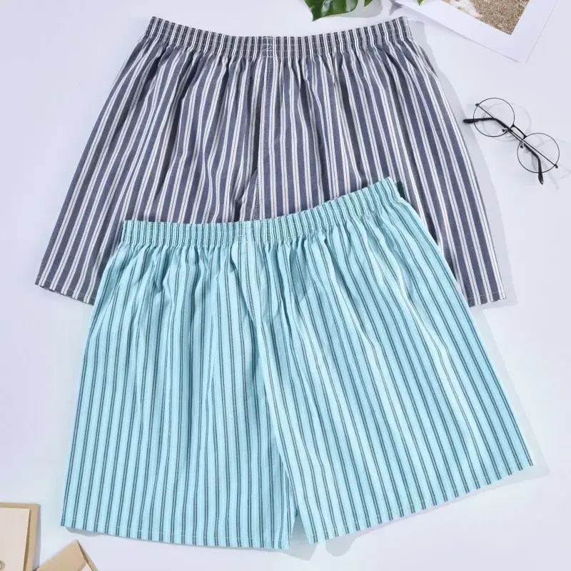Panlalaking Boxer Shorts Kaswal na Cotton Sleep Underpants Panlalaking Kasuotang panloob Arrow Panties Striped Plaid Maluwag Kumportableng Homewear XL-4XL