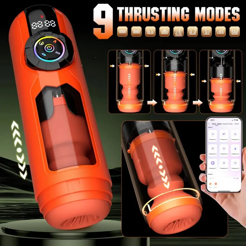 APP Controls Mens Automatic Sucking Masturbator Cup Vibration Thrusting Penis Trainer Pocket Pussy Cocks Stimulator Male Sex Toy
