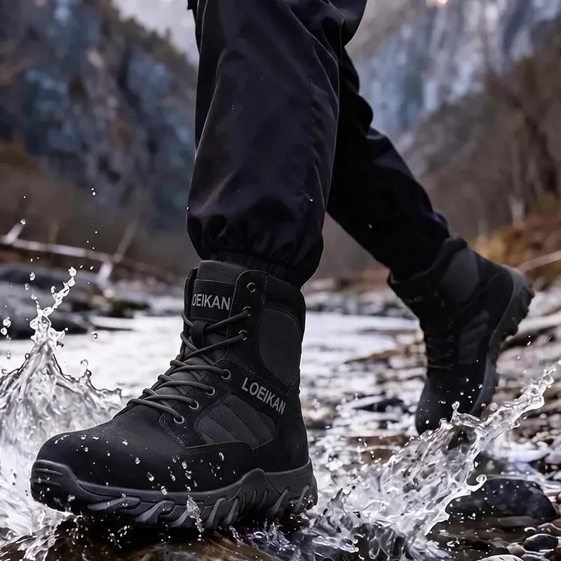Men's Tactical Combat Boots Suede & Mesh Upper Lace‑up Anti‑slip Thick Sole Male High‑top Boots For Hiking Outdoor Activities