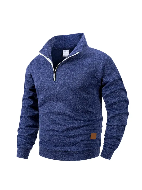 2Pcs Set Men 1/4 Zip Mock Neck Sweatshirt, Fleece Lined Pullover with Ribbed Cuffs Warm Casual Top for Fall Winter Daily Wear