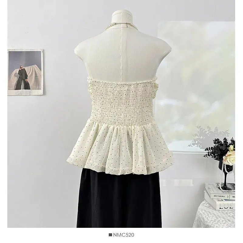 Sexy pleated dots Camis Chic tube top Slim Korean Tanks Top Elegant off shoulder Crop Top Summer Women Bustier