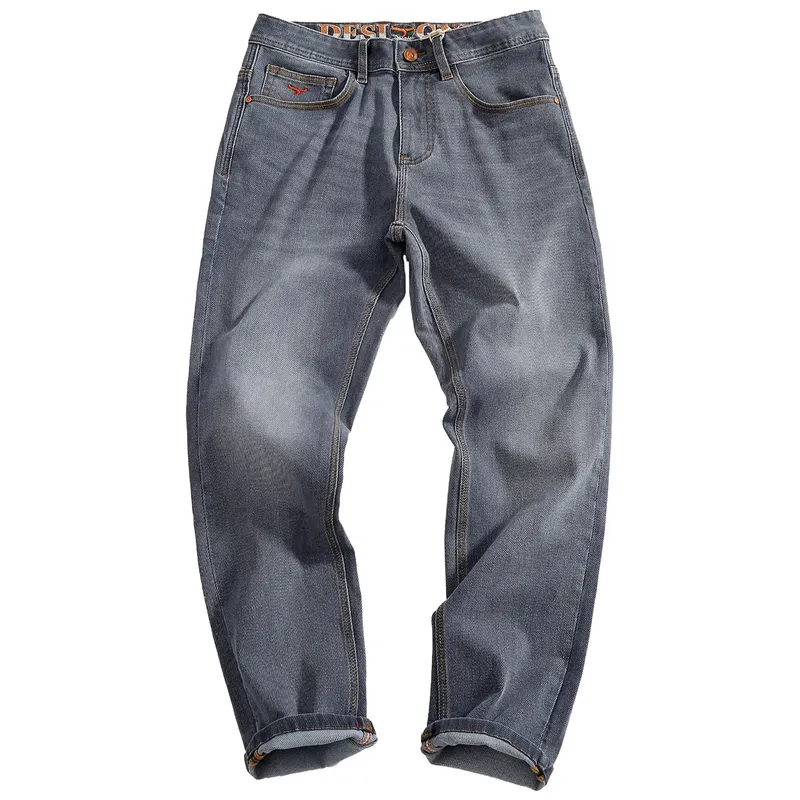 2026 Autumn New American Retro Wear-resistant Stretch Multiple Pockets Jeans Men's Fashion Washed Straight Conical Trousers