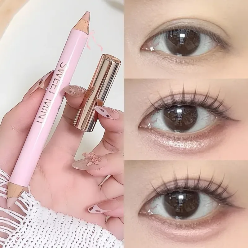 Dual‑ended Lying Silkworm Stick Shimmer Pearlescent Eye Brightener Pen Champagne Gold Peach Pink Natural Eye Makeup Cosmetic
