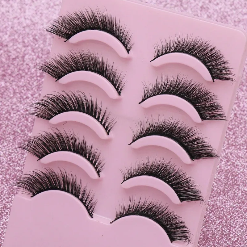 5 Ζεύγη βλεφαρίδων Cat Eye Faux Βλεφαρίδες Βιζόν Βλεφαρίδες με φτερωτό τέλος μακριές βλεφαρίδες Φυσικές μακριές βλεφαρίδες Manga Ψεύτικες βλεφαρίδες Μακιγιάζ