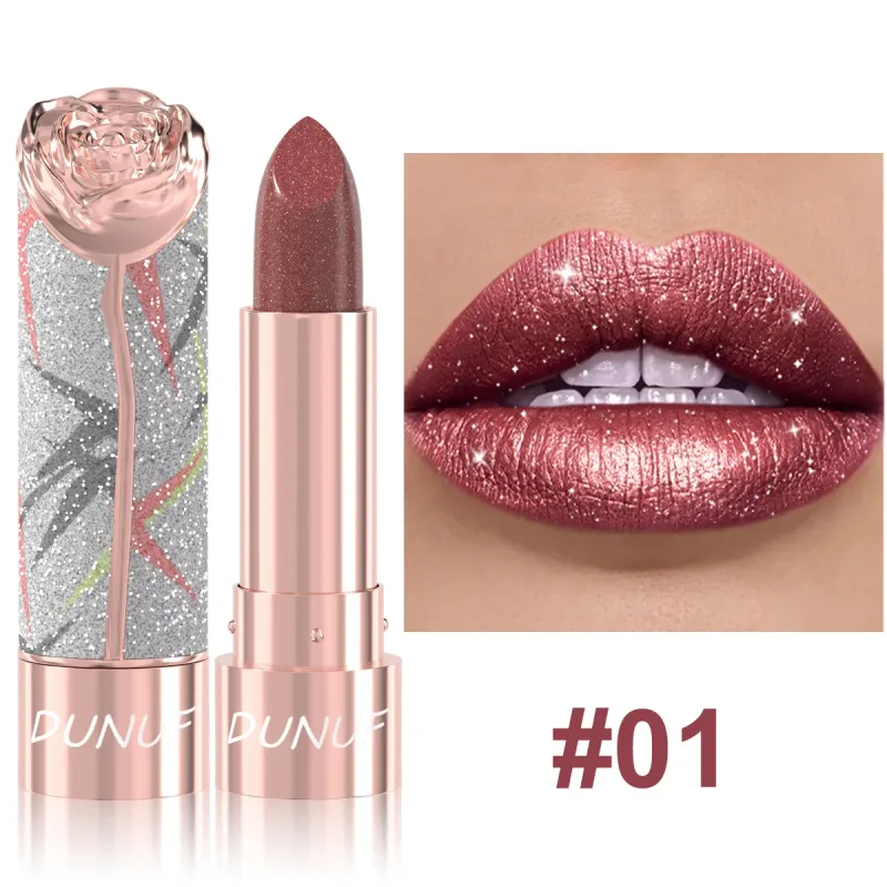 7 colores brillo dorado lápiz labial metálico brillo perla labios reluciente maquillaje alto pigmento terciopelo mate lápiz labial de larga duración
