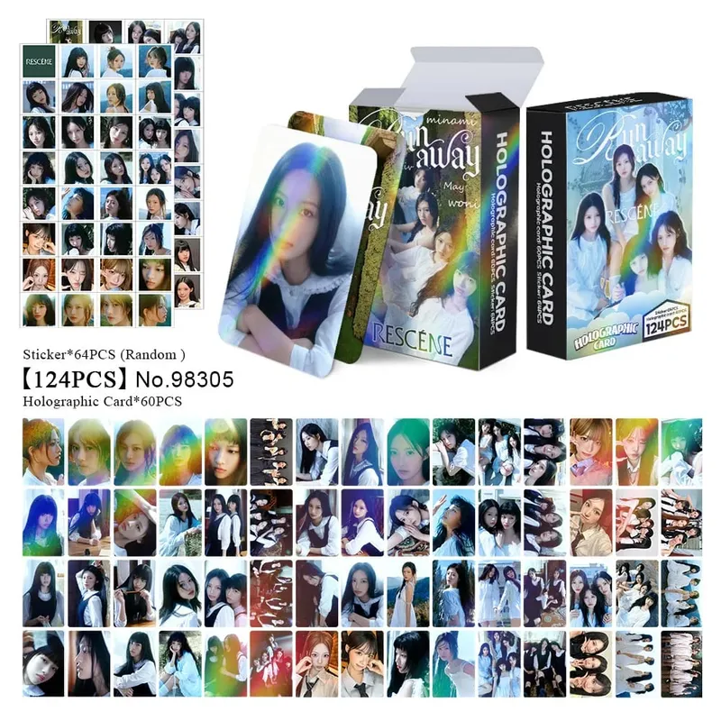 124Pcs/Set Idol RESCENE Total Link New Album Pretty Girl Laser Cards And Stickers Postcards Woni Liv Minami May Zena Fans Gifts