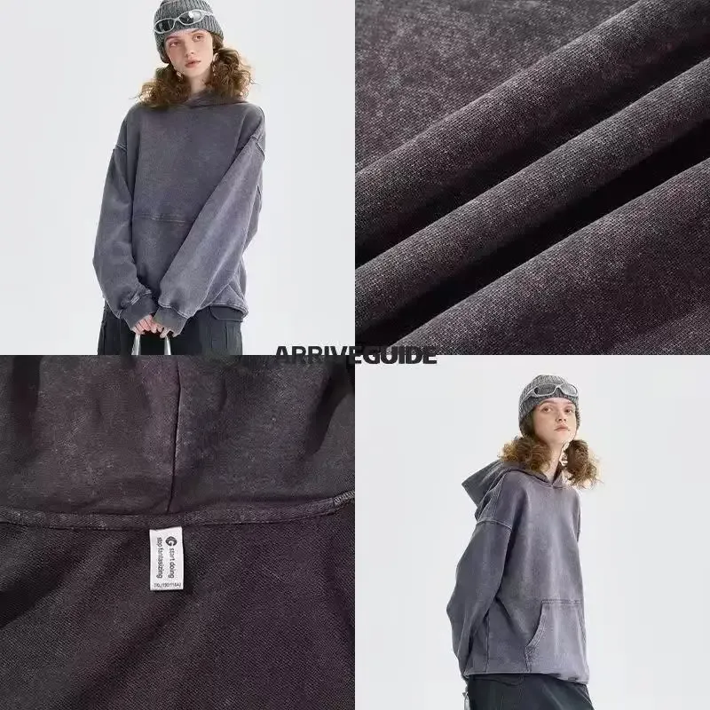 350 Gram 100% Kapas Dicuci Asid Retro Hoodie Cap Semua Dalam Satu Logo Tersuai Baju Sukan Longgar Berkualiti Tinggi