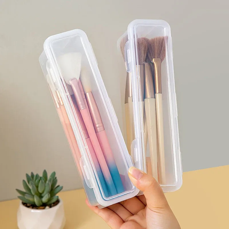 【B】Travel Portable Cosmetic Brush Storage Box Small Transparent Dust Cover For Powder Blusher Brush Eyeshadow Eyebrow Brushes