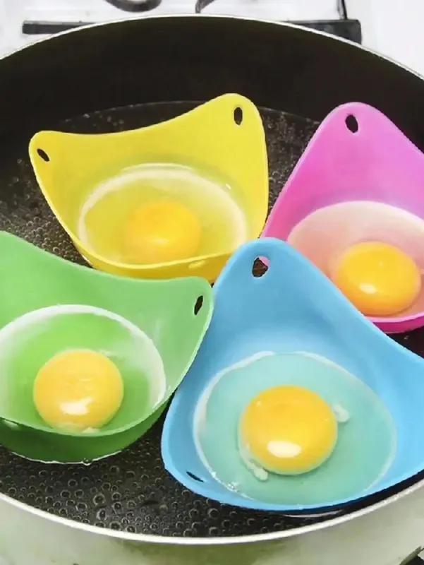 4pcs In Random Colors Egg Boiler Mold Cup Silicone Egg Poachers Poached Egg Cups For Microwave Air Fryer Stovetop Egg Cooking