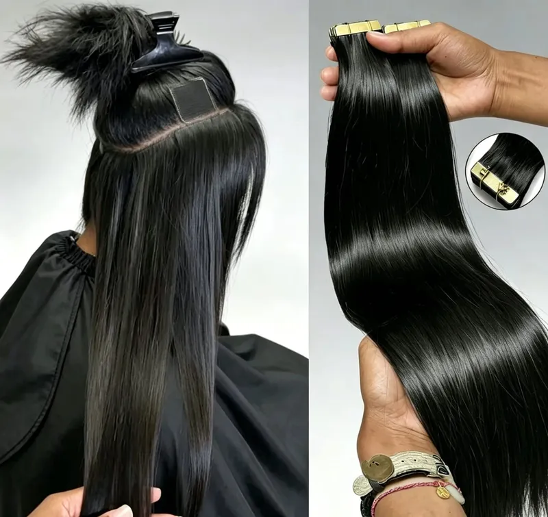 PU SKin Invisible Seamless Real Human Hair Tape in Hair Extensions Brazilian Dark Brown 16-24 Inch Remy Straight Hair 100% Human Hair For Women
