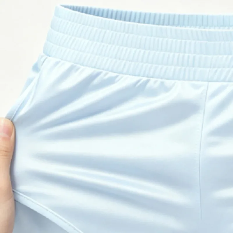 Men Satin Glossy Arrow Pants Split Side Boxer Shorts Sexy Underwear Loungewear Inner Jockstrap Mesh Pouch Sleep Bottoms