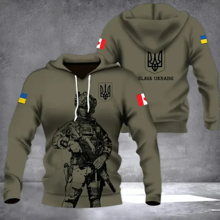New Ukrainian national emblem Canada Flag Camo printed hoodies 3D Men Women casual pullover military hooded Sweatshirt clothing