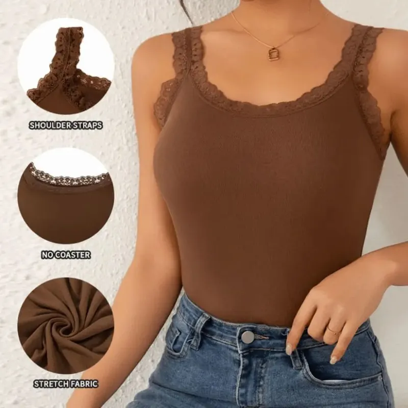 Casual U Neck Summer Tank Tops Sleeveless With Lace Cami Top Shirt Underwear Camisoles Vest Corset for Women