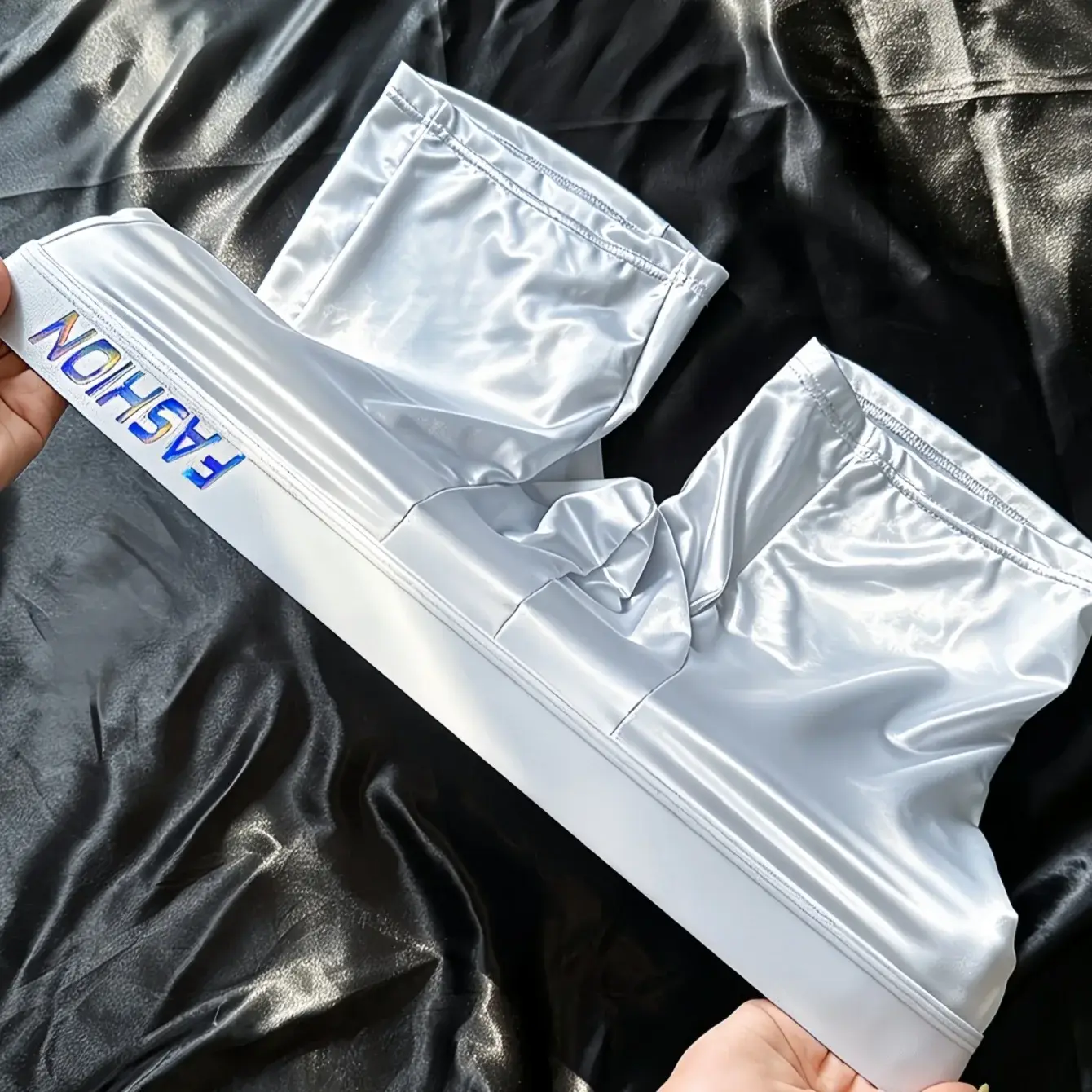 Men's Glossy Satin Long Leg Boxer Briefs Gradient Fashion Waistband Ultra Smooth Soft High Elastic Low Rise Male Underwear