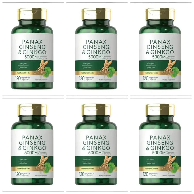 Panax Ginseng & Ginkgo Biloba 5000mg Equivalent with 95% Piperine Daily Energy Focus & Vitality Support 120 Vegetarian Capsules