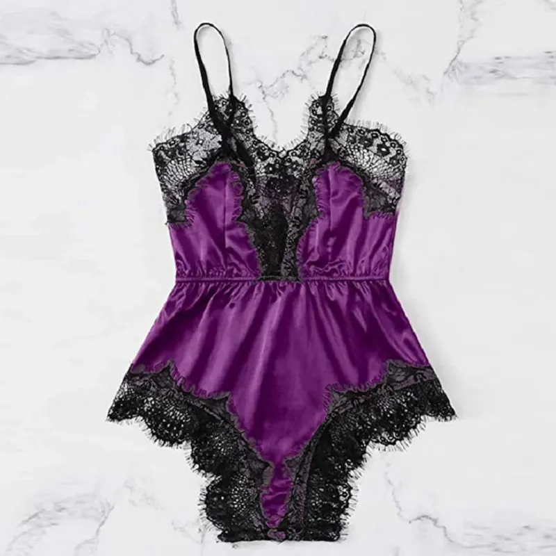 Women Sexy Lace Lingerie Bodysuit Home Wear Black Lace Pink Stain Suspenders Shorts Pajamas For Mature Sexy Ladies Nightwear