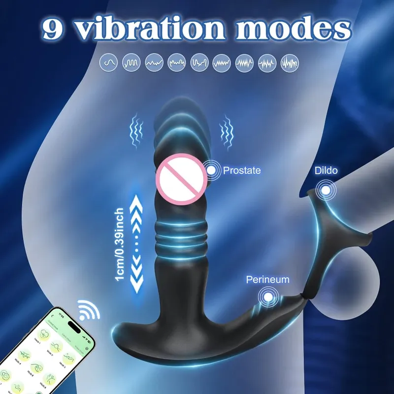 APP Control Thrusting Prostate Massager for Men Telescopic Anal Vibrator for Gay Butt Plug Cock Ring Adult Goods Sex Toy for Men — image 2