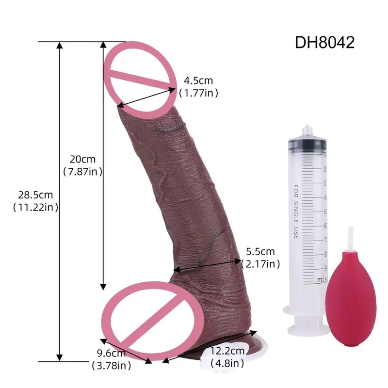 Silicone Lifelike Double Layers Ejaculating Penis Squirting Long Dildo With Sucker Anal Sex Toys For Men Women Masturbator — image 2
