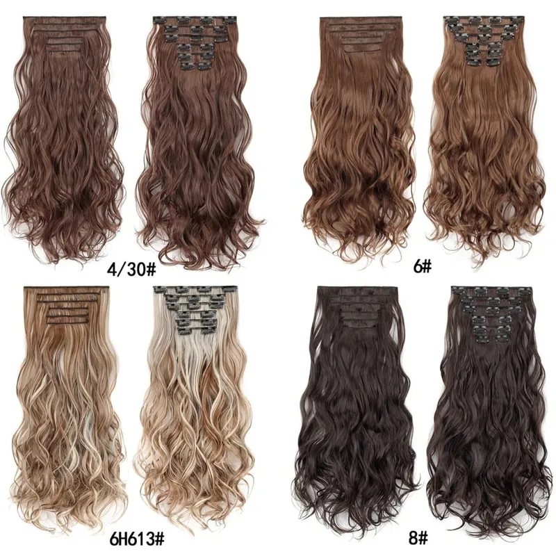 Women 20 Inches Wavy Curly Full Head 6 Separate Pieces Heat Resistance Synthetic Hair Clip in Hair Extensions