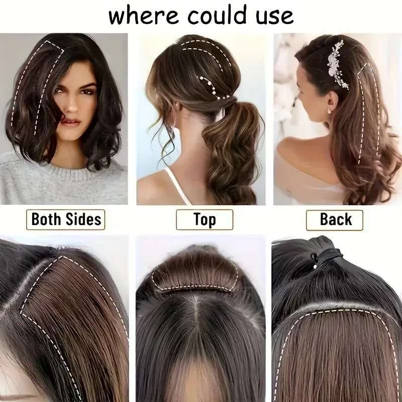 10cm/20cm/30cm Synthetic Short Straight Pad Invisible Hair Extension Lining of Hair Top Side Cover Hairpiece for Women