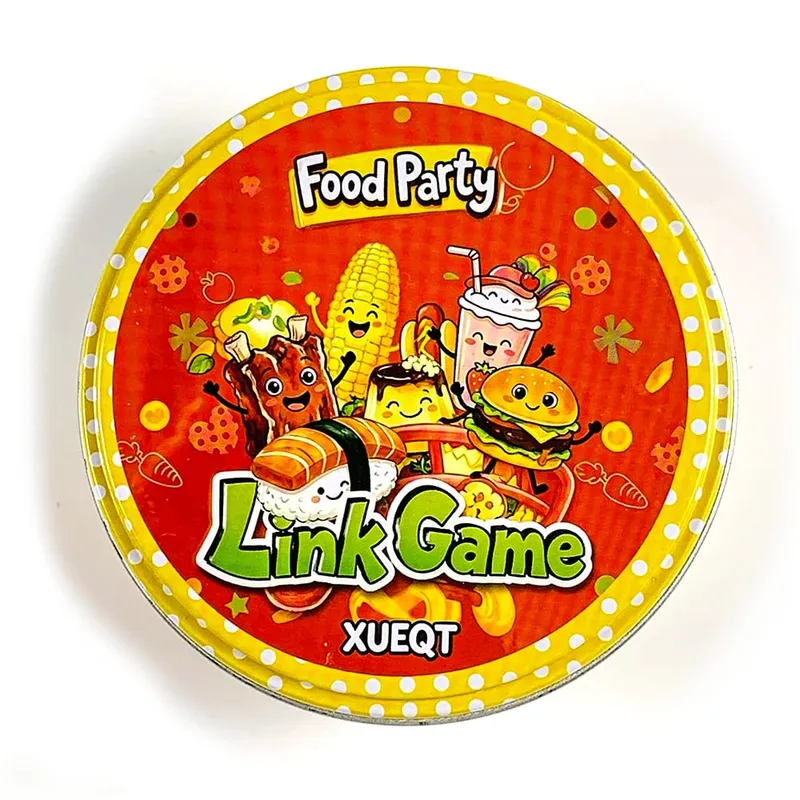 Metal Box Card Game Food Party Link Game Cards Family Interactive Matching Board Game Party Desktop Game Toy for Children Adults