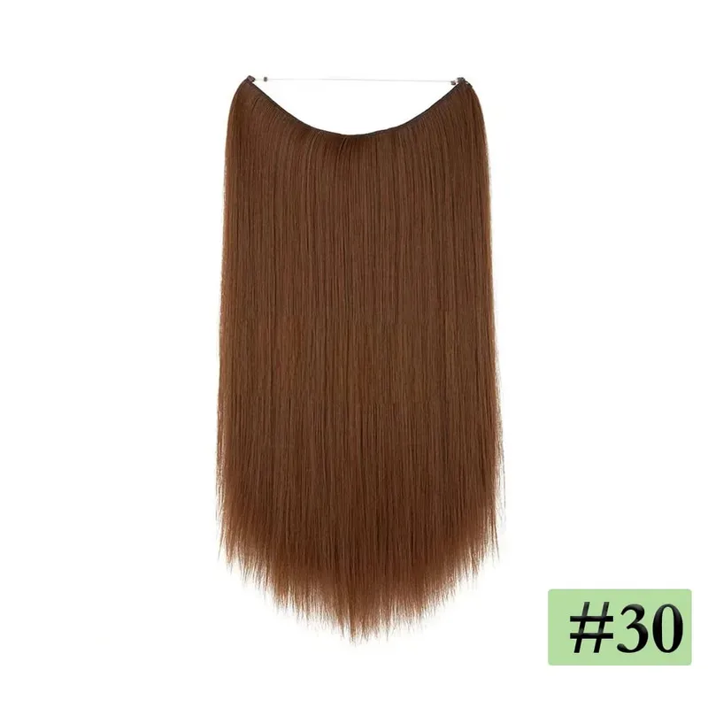 14 "-22" 120g Estensioni sintetiche dei capelli Halo con clip 27-613 Biondo ramato Marrone Fibra ad alta temperatura Pezzo di capelli finti spessi