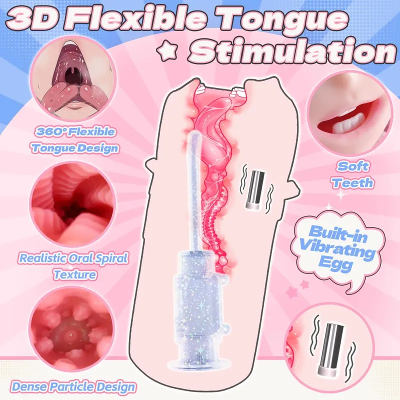 YUU Tongue Twining Mouth Male Masturbator Real Blowjob Oral 10 Rotation Vibration Sex Toys for Men Mouth with Soft Teeth Lick — image 2