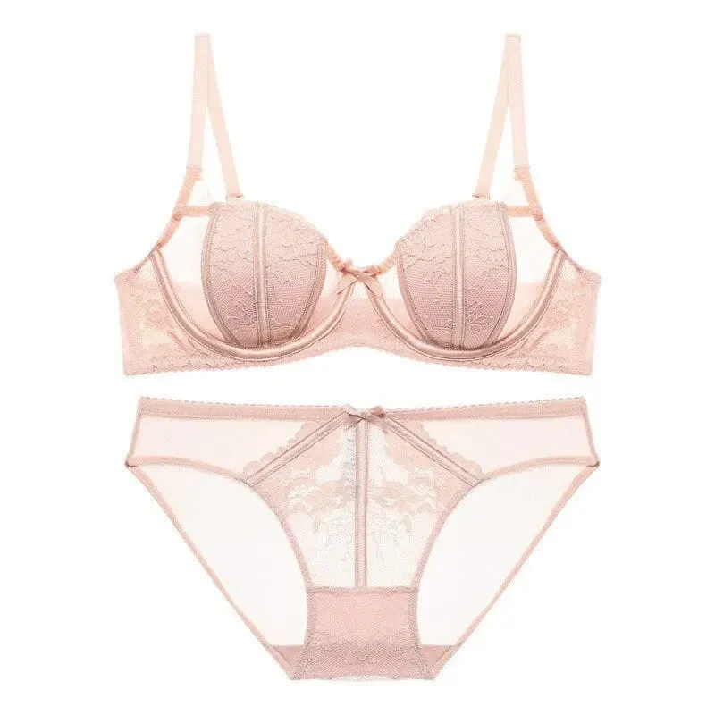 Ensemble Lingerie Dentelle Française Brodée Bonnets Oreille De Lapin Fil Doux Push Up Respirable Amincissant Confort Élégant