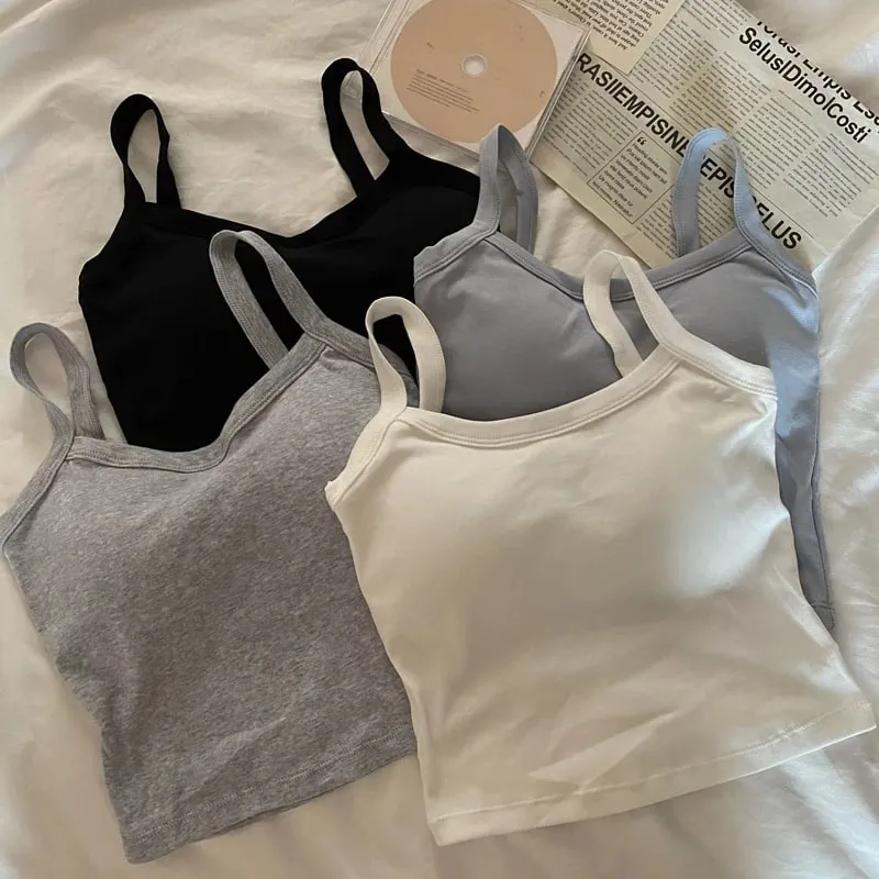 Sleeveless Women Tank Tops with Breast Pads Summer Sexy Slim Crop Top Basic T-shirt Vest Lingerie Bras Tube Tops Hot Underwear