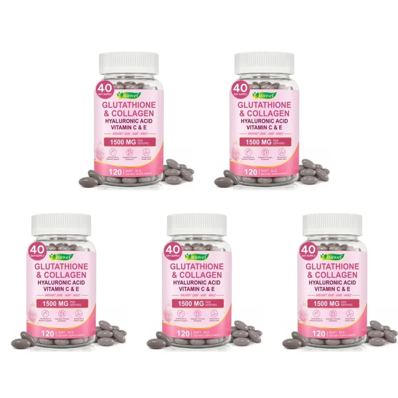 Itawel Collagen Glutathione Softgels Hyaluronic Acid Vitamins C E Para sa Balat Mga Kuko ng Buhok na Suporta sa Pang-adulto at Kagandahan 120 Bilang