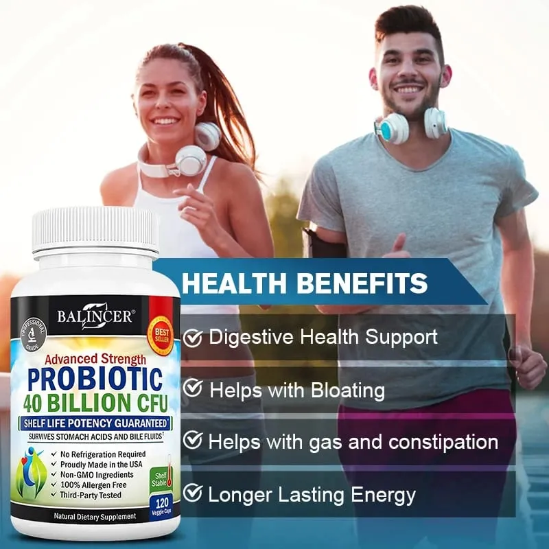Probiotic Capsules 40 Billion CFU Gut Nutritional Supplement Supports Balanced Intestinal Flora & Digestive Comfort for Adults