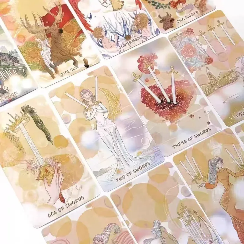 Serenity Tarot Deck 80 Cards Romantic Watercolor Anime Tarot Cards English Version Pastel Floral Fairy Divination Cards