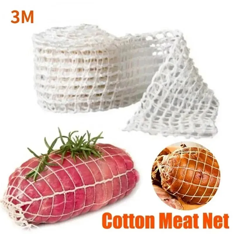 3/5/10/50 Meters Cotton Meat Net Elastic Smoked Meat Poultry Ham Netting Butcher 16 Holes Woven Packaging Net Cooking Tools
