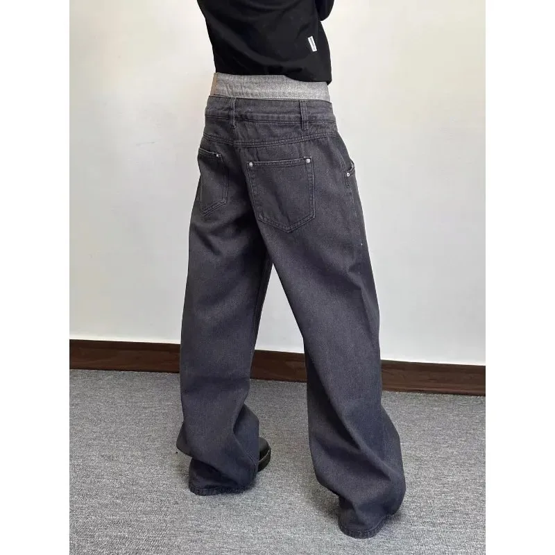 Herenjeans Herenbroek Losvallende zwarte wijde pijpen High Street Denim Relaxte rechte casual lente slouchy broek — image 4