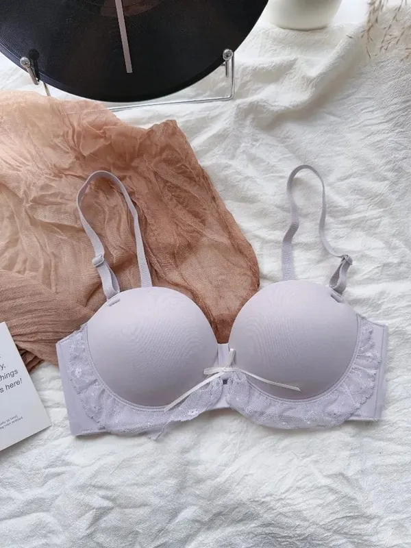 Set Bra Renda Separuh Piala Merah untuk Dada Kecil Sokongan Boleh Laras Anti-Kendur Tekan Ke Atas Set Pakaian Dalam Seksi Hadiah Hari Lahir Wanita — image 2