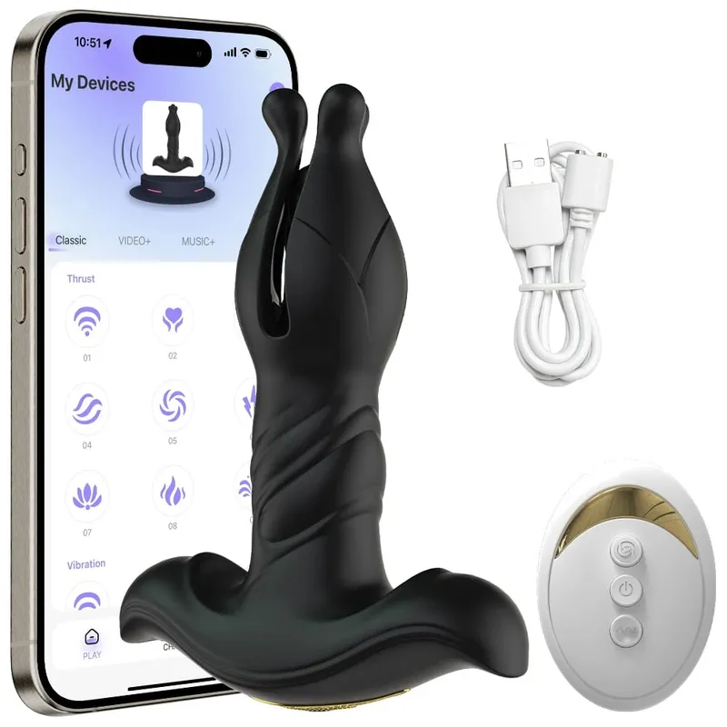 Remote Control Sex Toys Vibrator for Men Prostate Massager 9 Tension Shock Flapping Telescopic Vibrating Anal Plug for Adult