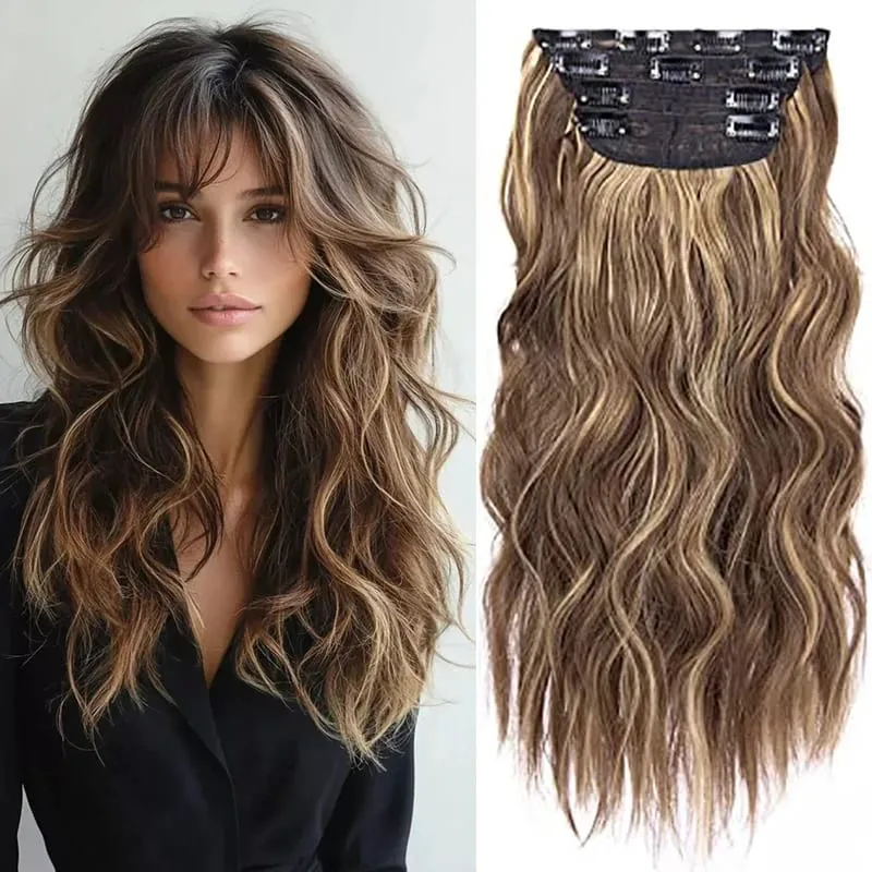 Long Wavy Synthetic Hair Extension 4pcs Clip In Hair Extensions Clip In 20 Inches Synthetic Soft And Natural Thick Hair Pieces