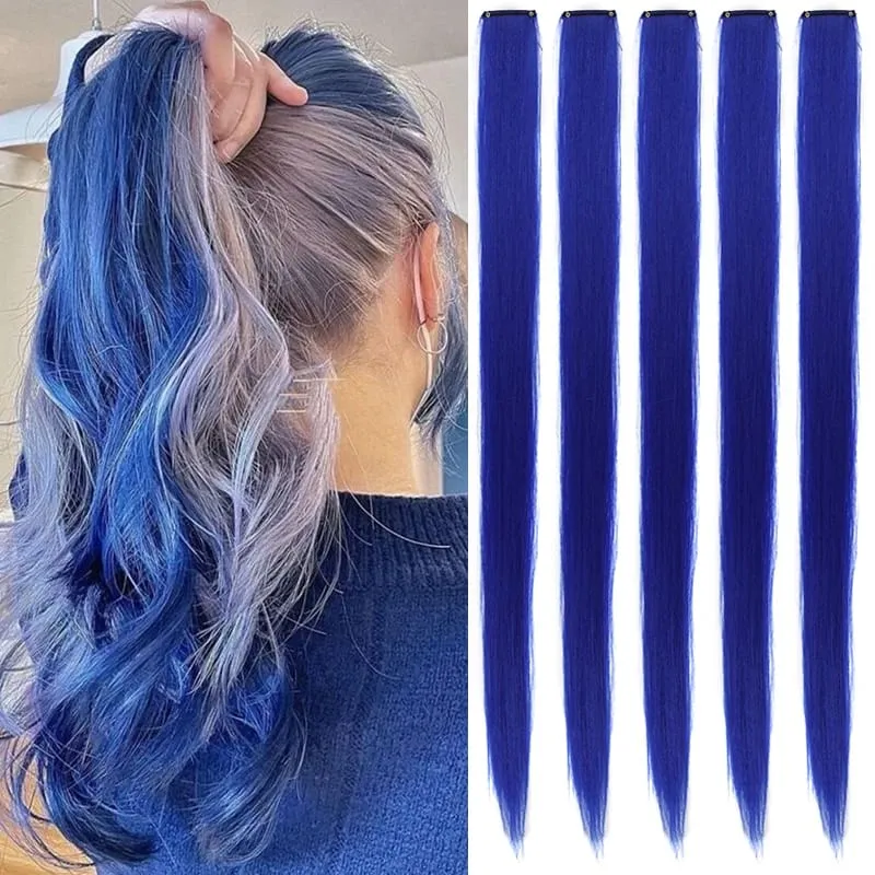 22inch 5PCS Synthetic Purple Clip in Hair Extensions Straight Colorful Hair Extensions Hairpieces for Halloween Christmas Party — image 9