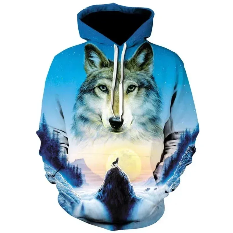 Fashion Autumn And Winter New Animal Wolf Hooded Sportswear Men's 3D Model Wolf Hooded Sportswear Men's Hooded Sportswear Tops