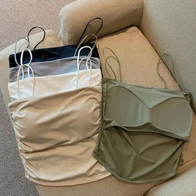 Square Collar Women's Vest with Breast Pads Free Size Beautiful Back Underwear Anti-light Fixed Cup Slim Back Slim Sling Summer