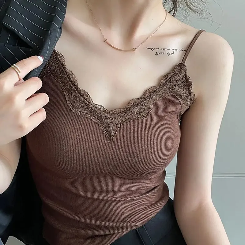Bequemer, atmungsaktiver Spitzen-BH mit Trägern, einfarbig, bauchfreies Top, sexy Stil, kabelloses Sommer-Top