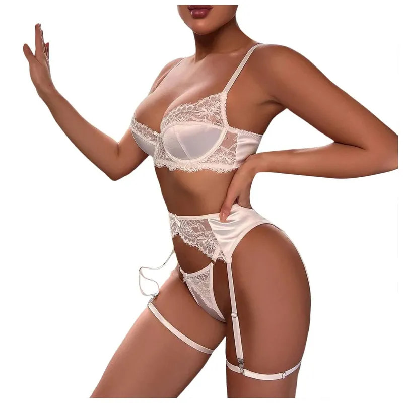 4 PC สตรีชุดชั้นในลูกไม้ซาติน Bow Garter เข็มขัด 여자속옷 판타지 성준 LenceríA Atrevida De Mujer нижнее белье женское Сексуальные