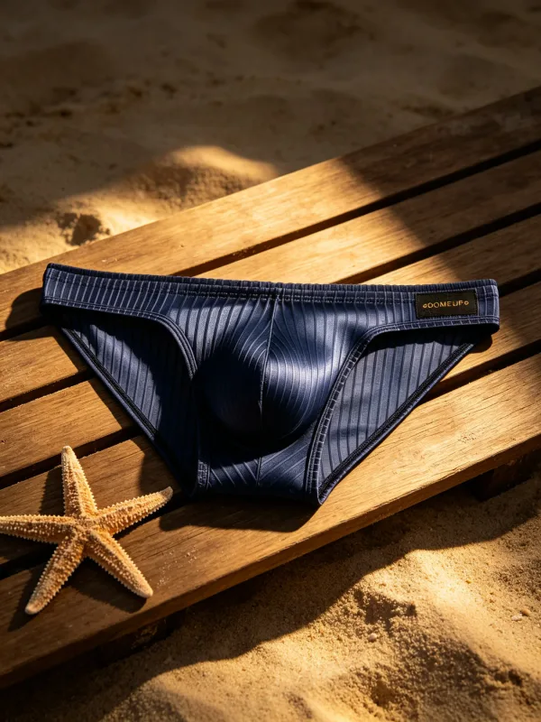 Mens Briefs Vertical Stripe Shiny Fabric U Convex Pouch Low Waist Elastic Waistband Breathable Male Underwear DP922