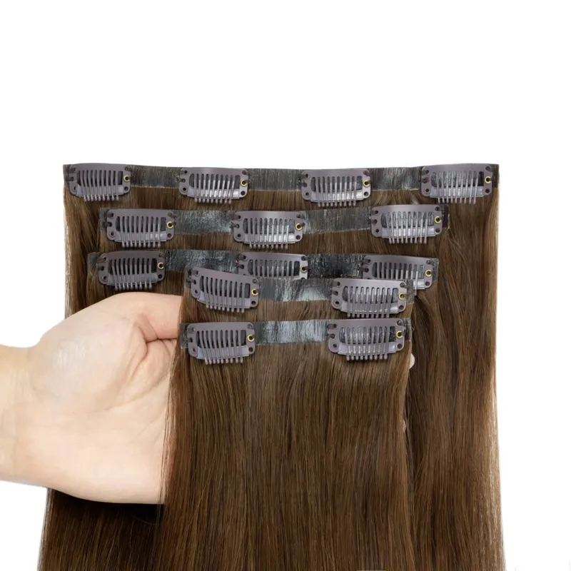 Invisible Thick PU Clip in Hair Extensions Real Human Hair Straight Remy Hair Clip in Hair Extensions 7pcs for Women Daily Use